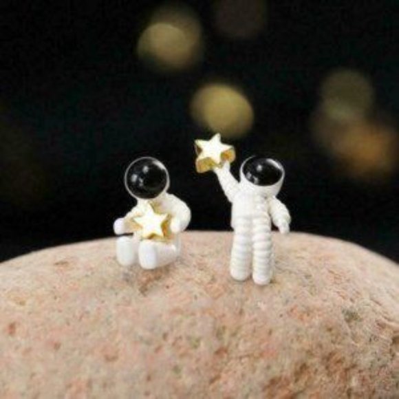 Astronaut NASA Space White & Gold Earrings - Picture 2 of 3